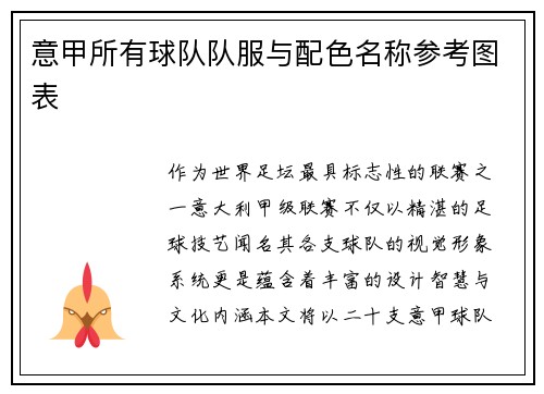 意甲所有球队队服与配色名称参考图表