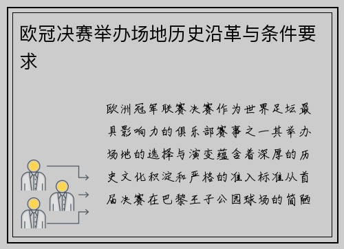 欧冠决赛举办场地历史沿革与条件要求